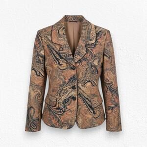 Y2K Vintage Le Suit Brown Black Paisley Statement Blazer Jacket Size 6 Petite